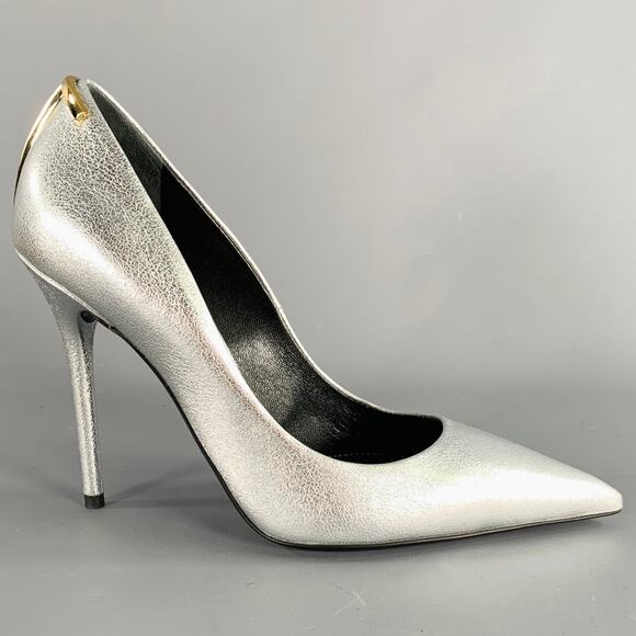TOM FORD Size 8 Silver Gold Sheepskin Leather Metallic Pointed Toe Heels Pumps - Picture 2 of 10